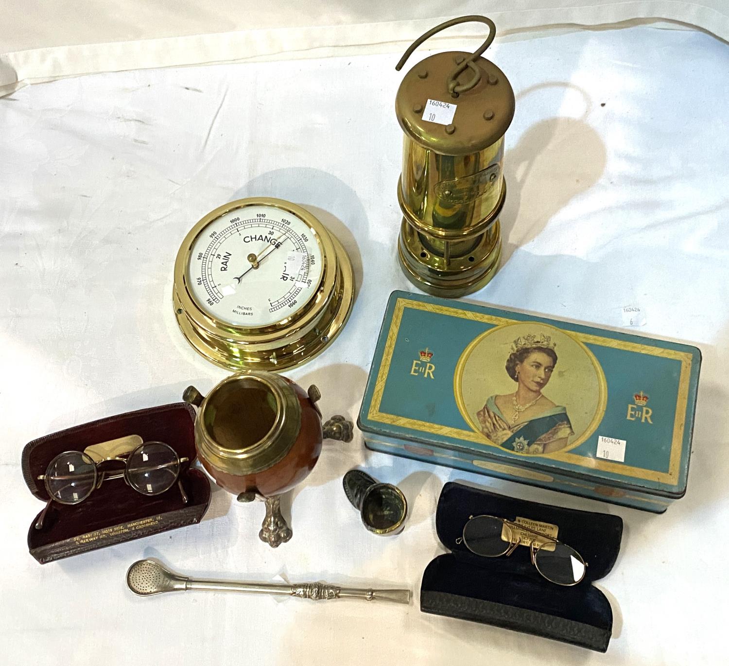 A miner's lamp; a barometer; 2 pairs of gold rim glasses; etc. - Image 2 of 2