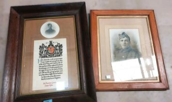 PTE HAMILTON GORDON, Scottish Rifles, framed scroll with photograph and another photograph