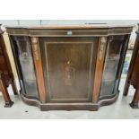 A 19th century walnut 'D' end credenza with ormolu mounts and marquetry inlay, comprising 2 glazed