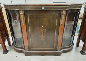 A 19th century walnut 'D' end credenza with ormolu mounts and marquetry inlay, comprising 2 glazed