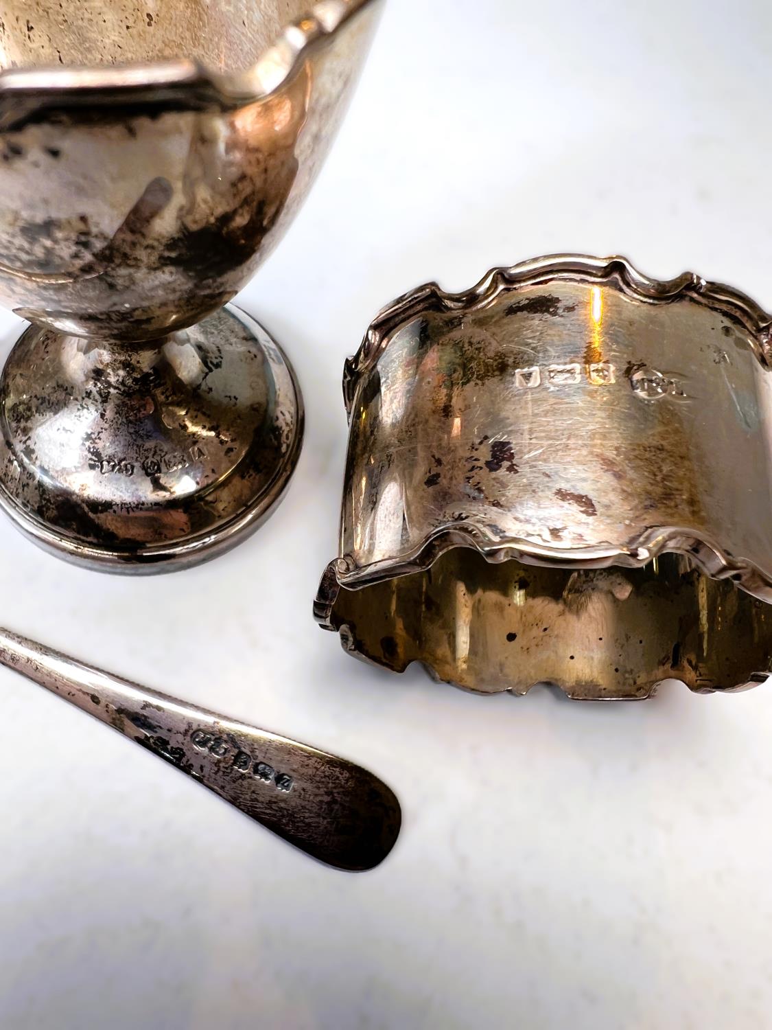 A hallmarked silver originally boxed 3 piece christening set comprising egg cup, teaspoon and napkin - Image 5 of 6
