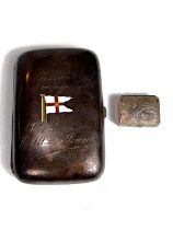 A hall marked silver cigar case with enamel flag of shipping interest, 'Souvenir' of Voyage by Elder