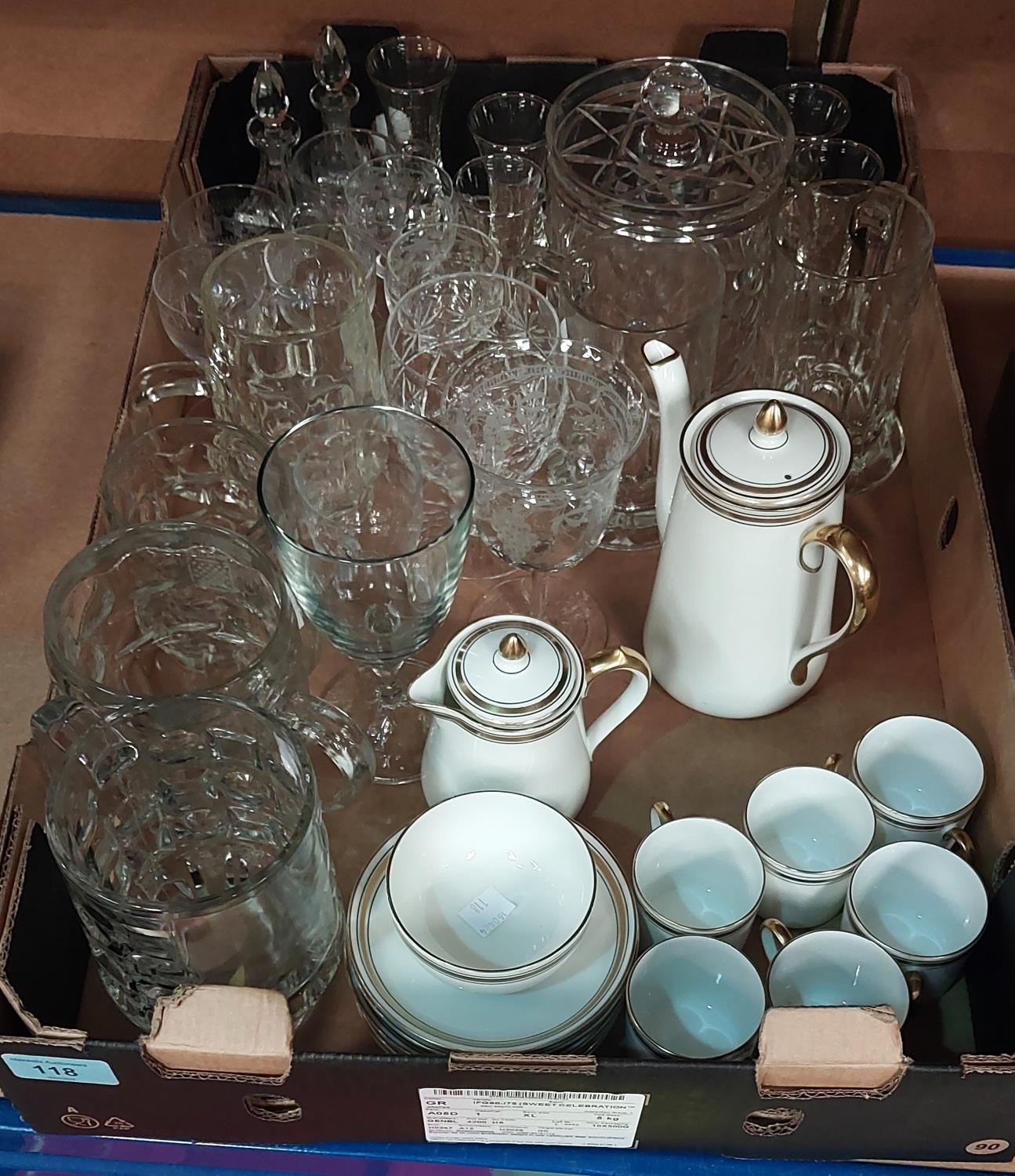 A demi tasse 15 piece coffee set by Hancock China; a selection of cut and other glassware.
