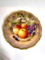 A Royal Worcester cabinet plate depicting apples and blackberries in naturalistic setting, signed 'H