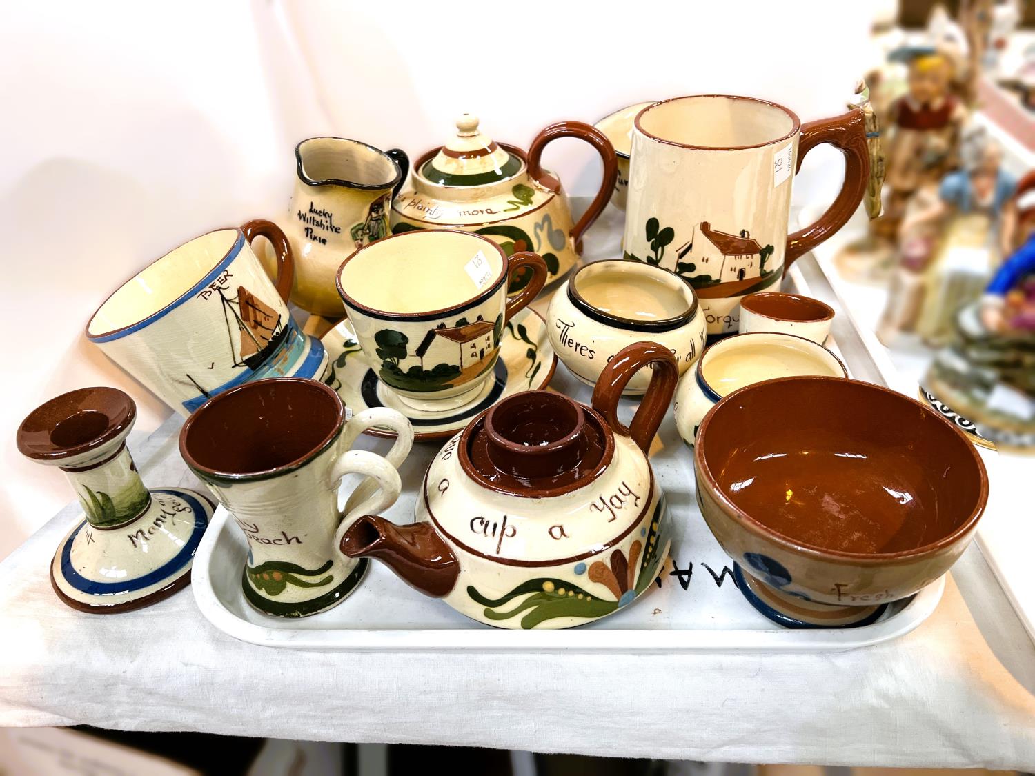 A selection of pottery; miniature boxes; etc.