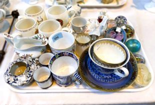 Four coronation mugs; a selection of decorative pottery; paperweights; etc.