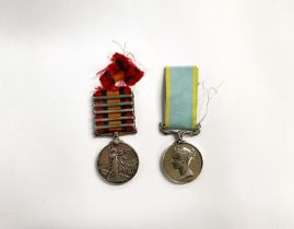 A QSA medal to 26882 Pte. W.C. Clemson 13th Coy. Imperial Yeomanry; a Crimea War medal, name erased