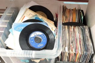 A box of single records, mostly 1960's/70's.