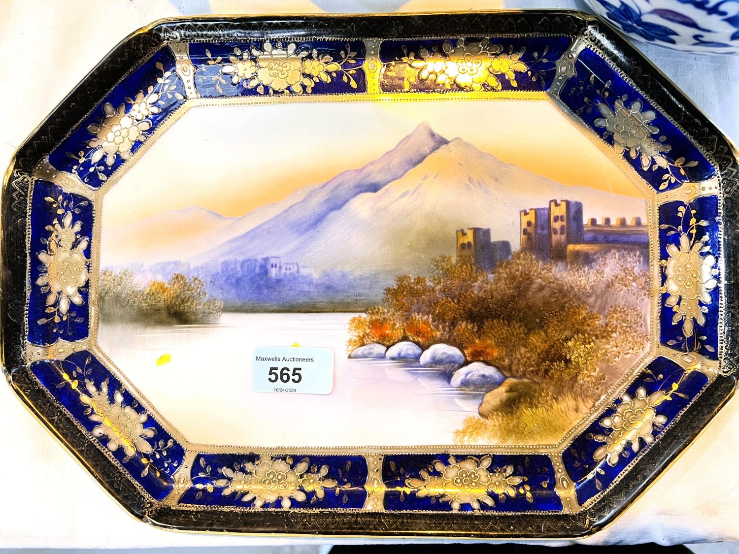 A Noritake dressing table tray decorated with a landscape scene; a modern oriental large dish on - Image 2 of 5