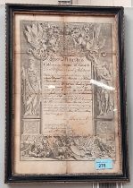 COLDSTREAM GUARDS - discharge certificate, dated 13th May, 1802, 32 x 21cm (to platemark), framed