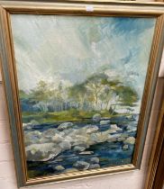 Loch Garten oil on canvas, river scene signed and framed 54 x 39cm
