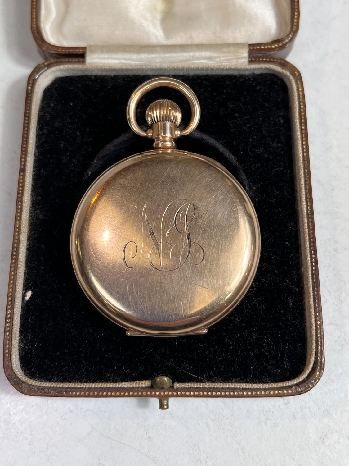 An early 20th century gents monogrammed gold plated keyless pocket watch by Waltham (no glass,