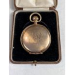 An early 20th century gents monogrammed gold plated keyless pocket watch by Waltham (no glass,