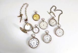 8 various silver and white metal pocket watches.