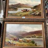 A 'Coleman', Highland scene with mountains, lake and cottage, oil on canvas, signed, 19 x 49cm,
