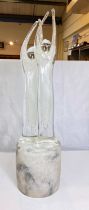 A mid 20th century large MURANO glass sculpture of a couple standing with upstretched arms, clear