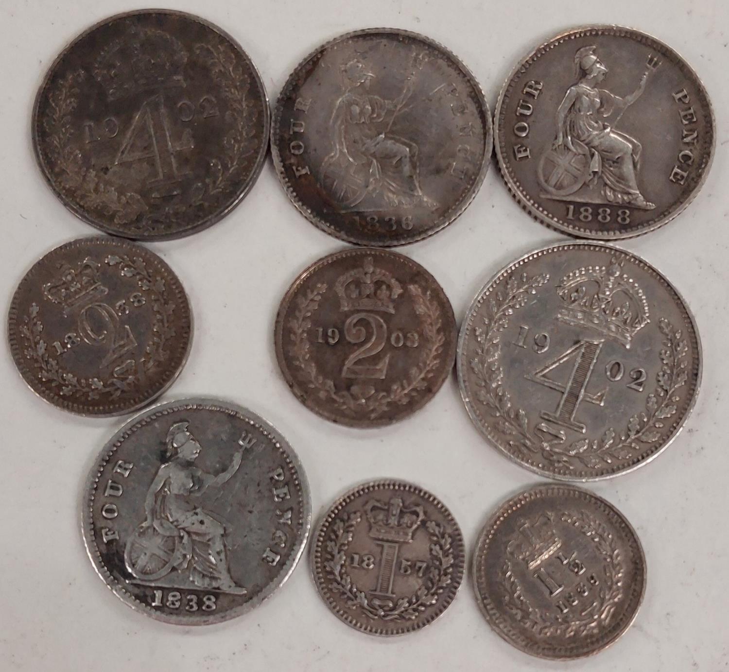 A selection of Maundy oddments and other minor silver coins, QV - EVII