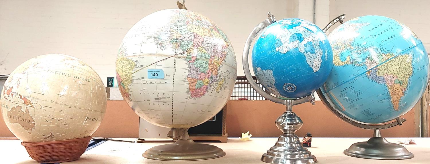 Four vintage student's globes, 3 on stands (one a.f)