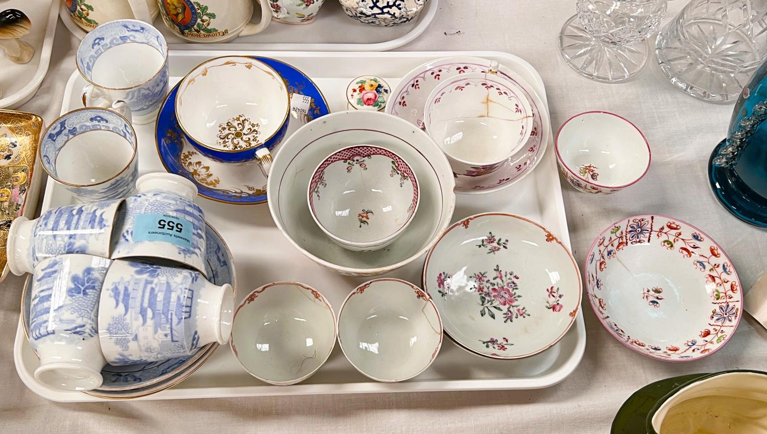 A chinoiserie set of 6 blue & white coffee cups and saucers; a selection of 18th century and later