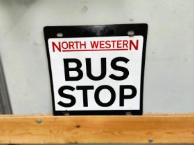 An enamel 'North Western Bus Stop Sign' double sided, 30.5 x 30.5cm