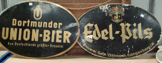 Two advertising signs for German Beer "Dortmunder Union-Bier" and "Edel-Pils"