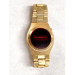 A vintage gilt metal and stainless steel gents LED digital wristwatch