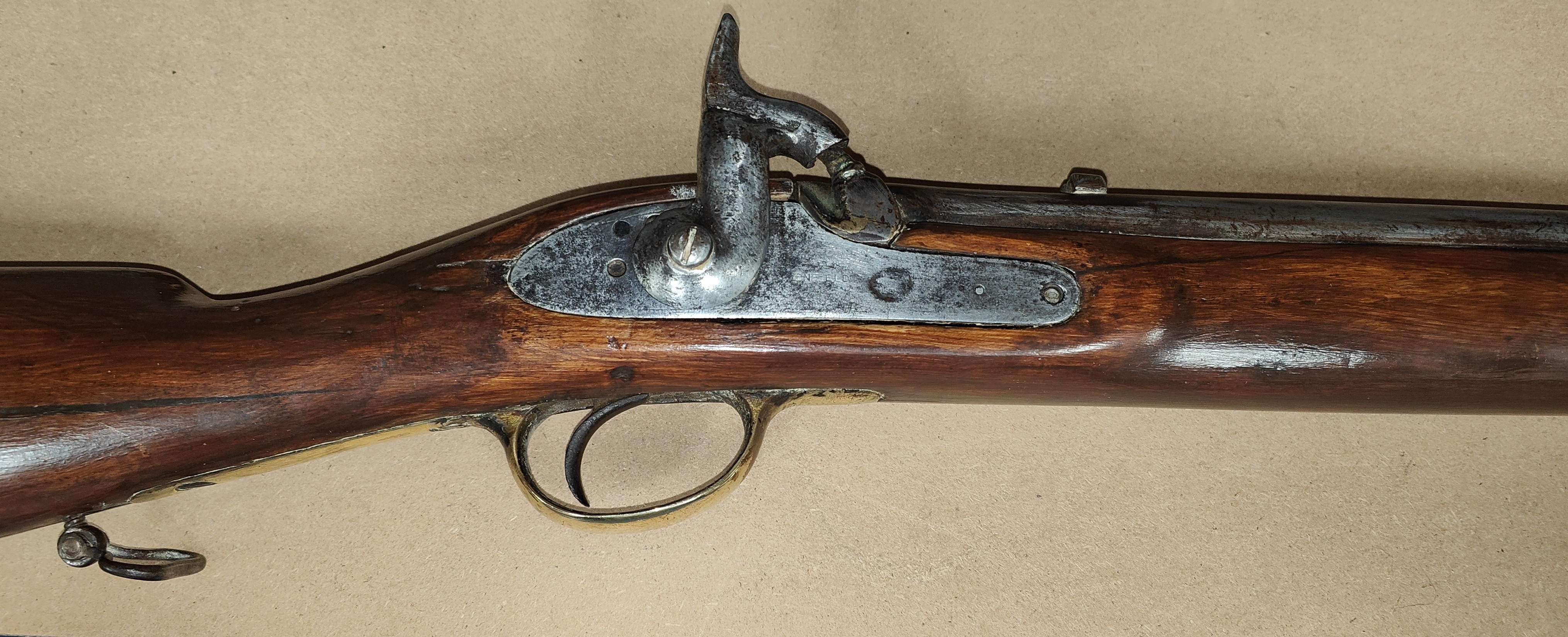 A two band rifle with percussion cap, lock plate stamped Enfield, length 113cm. - Image 4 of 4