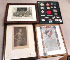 A Special Constable certificate, WWI period, framed, an early Poppy and other flags, framed, 2