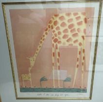 After Makenzie Thorpe: 'Wish I was as big as you" limited edition signed print of Giraffes, framed