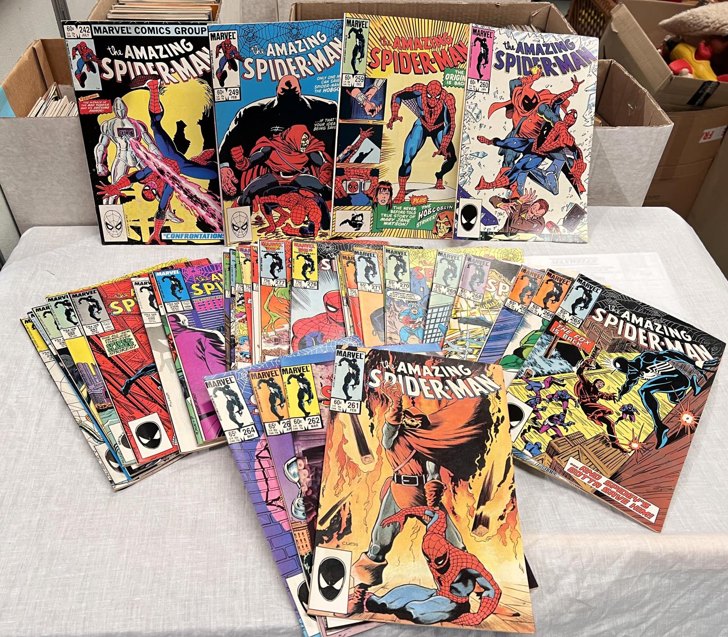 MARVEL COMICS: The Amazing Spiderman issues 242, 249, 259-278, 281,282, 286, 288-296