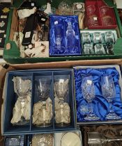 A selection of boxed glassware and other giftware including a Parker pen set, silverplated spoons