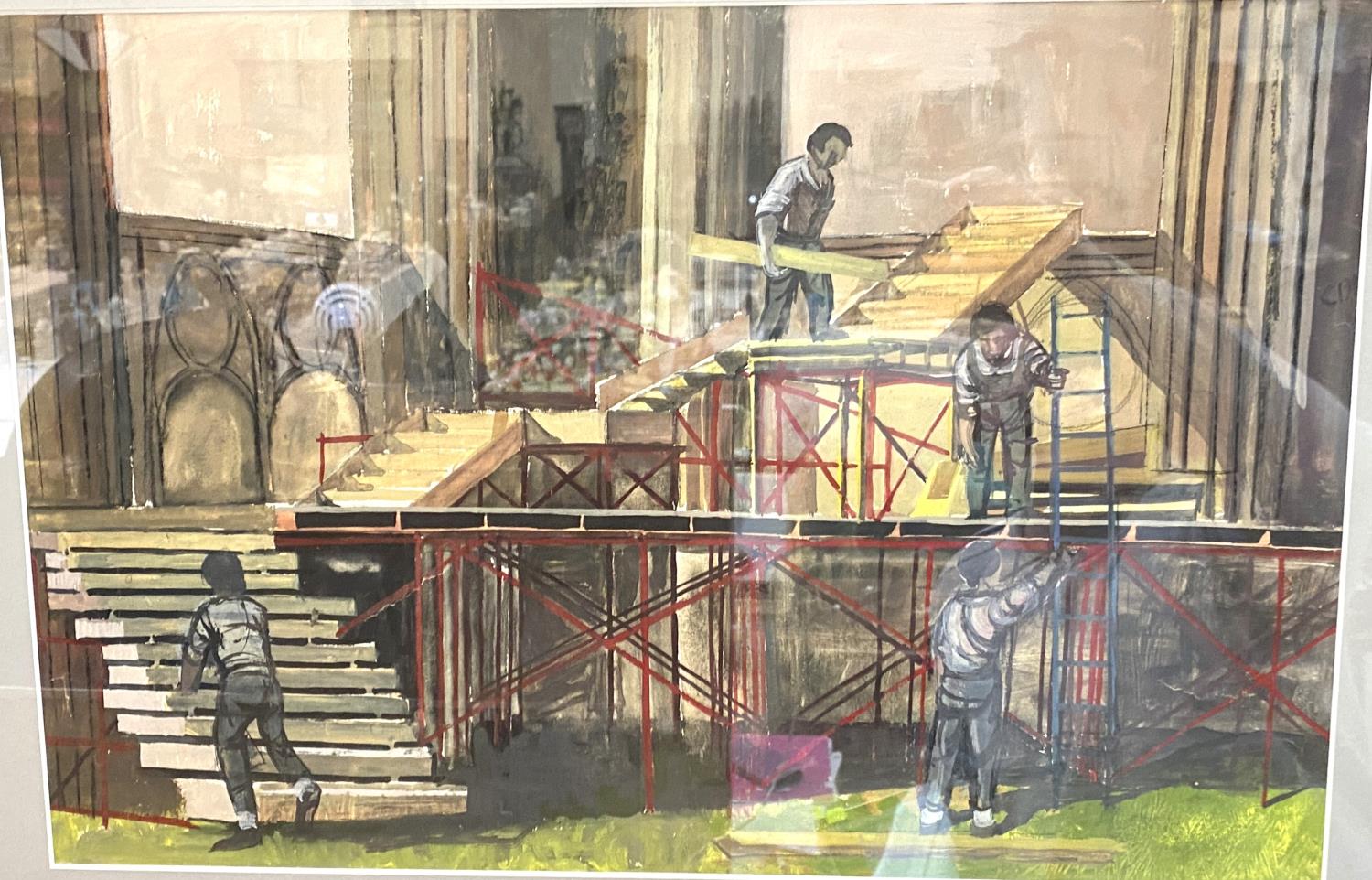 Paul Wilks (20th century) Northern school, people working in shadows gouache framed and glazed, - Image 4 of 4