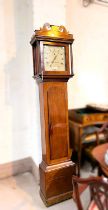 A late 18th century oak longcase clock, by B Huggin Ashwellthorpe, 30 hour movement, with fretted