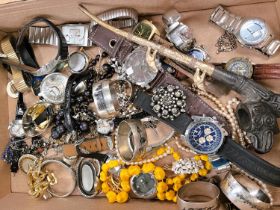 A selection of watches and costume jewellery.