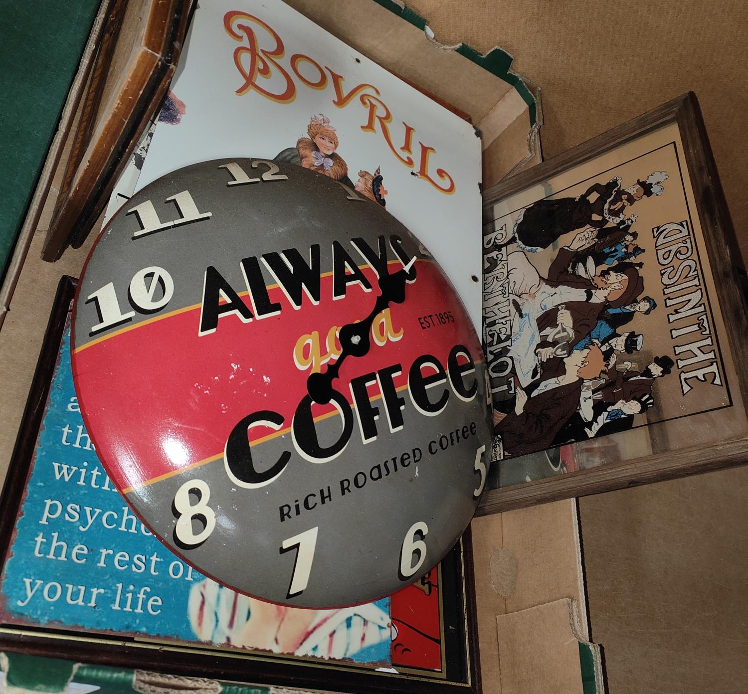 A selection of modern advertising clocks, signs, mirrors etc Colt .45, Titanic etc