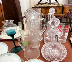 An Edwardian crystal decanter; a Dartington decanter; a selection of decorative glassware etc