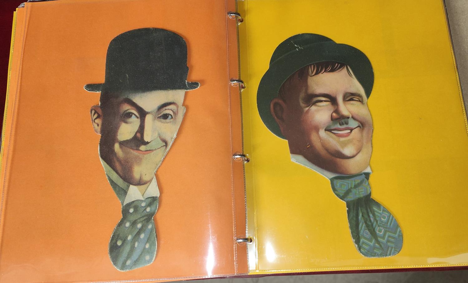 An album of Laurel & Hardy cigarette/postcards/stamps; etc., various makers; Ceregumil portrait