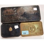 WWI - A Christmas 1914 brass tobacco box, 1 similar tin, a gun cleaning kit