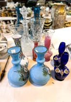 A selection of Victorian coloured glass; cut crystal; etc.
