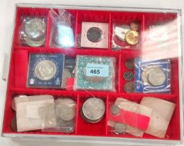 A selection of mixed GB coins in a lindner tray, some imitation ancient coins