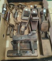 A selection of vintage coffin planes, drills etc