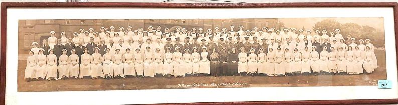 WHARNCLIFFE WAR HOSPITAL, staff photograph, October 1916, framed, 97 x 26cm overall