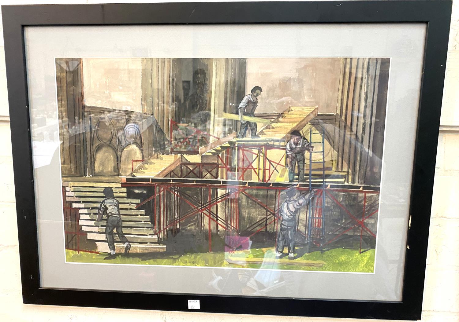 Paul Wilks (20th century) Northern school, people working in shadows gouache framed and glazed, - Image 2 of 4