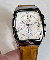 A gent's Mercedes-Benz wristwatch with white dial and roman numerals, 3 subsidiary mother-of-pearl
