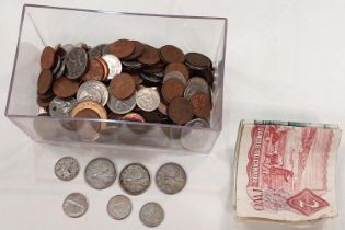 A quantity of Canadian coins, some with silver content and banknotes