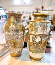 Two early 20th century Japanese satsuma vases decorated with panels of warriors and women &
