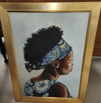 20th Century African, Jenni Kilzer:  Portia, half length portrait on board, 59 x 41cm  framed