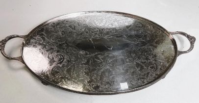 A silver plated oval tray with 2 handles; a collection of 1960's Chance glass dishes