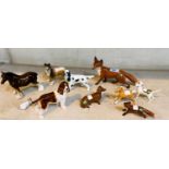 A large Beswick Fox; J Beswick and other animals; 4 similar dogs.