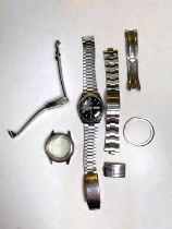 A selection of stainless steel gents wristwatches; 3 vintage gents wristwatches, cream faces, gilt